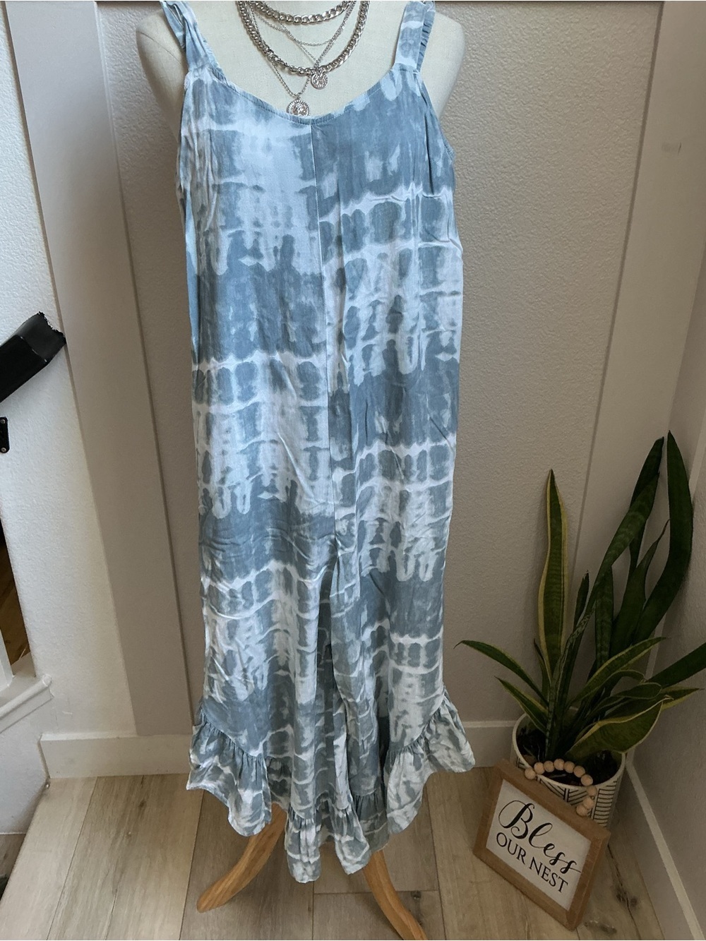 Japna Blue Tie-Dye Ruffle Hem Romper Jumpsuit - Picture 2 of 12
